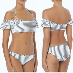 NWT Vince Camuto Black and White Striped Ruffle Sleeve Bikini Top - Size M